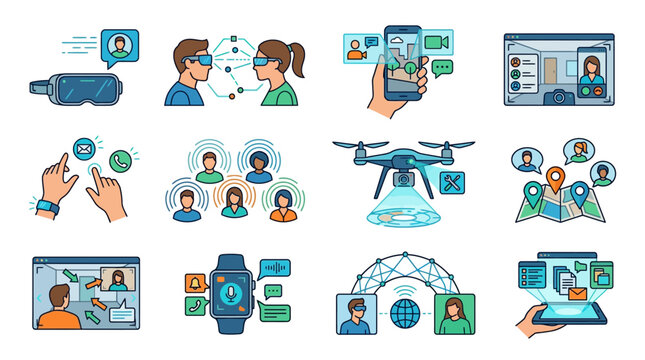 Technology and communication icons set.