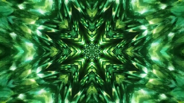 Vibrant green kaleidoscope pattern emerges in abstract design