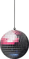 Obraz premium Disco ball hanging, reflecting pink and blue lights, retro party celebration element, nightclub atmosphere