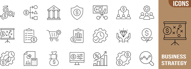 Business finance strategy vector icons. money bag icon set, shopping cart icon set, bank icon set © Alom