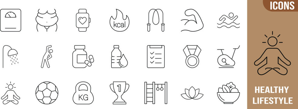 Health and fitness lifestyle icons. smartwatch icon set, kettlebell icon set, pill icon set