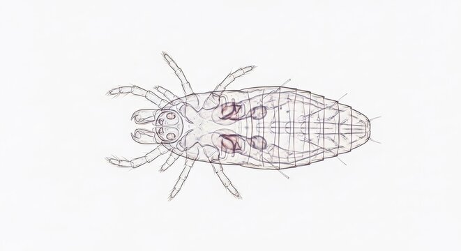 Microscope view of a louse parasite. Detailed scientific image of an insect pest causing skin irritation in animals. Veterinary study of ectoparasites for disease prevention research.