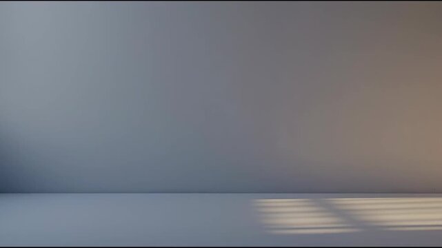 Soft morning sunlight and soft window light casting geometric grid shadows across empty interior
