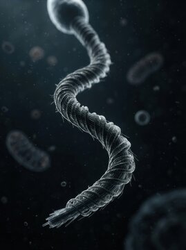 This visual features a sperm cell with its long flagellum and cellular structure. It highlights reproductive health and fertilization processes.