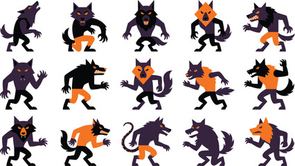 Obraz premium Cartoon werewolf character set halloween monster designs for graphic design and illustration projects