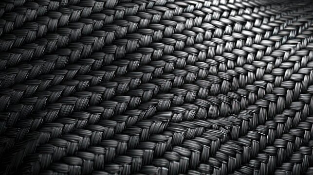 Black white diagonal carbon fiber woven texture close-up, industrial tech durable material grain for automotive digital machinery business graphic design	