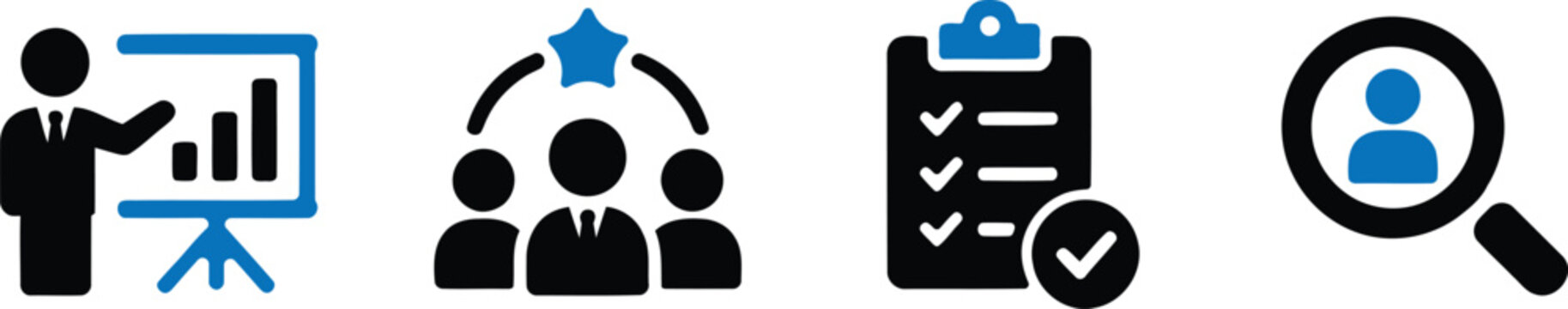 Human resource and business recruitment icon set for talent management and evaluation isolated on transparent background