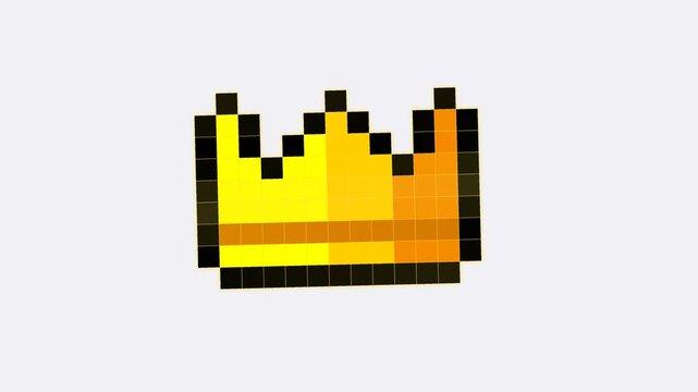 Animated golden pixel art crown bobbing on white background