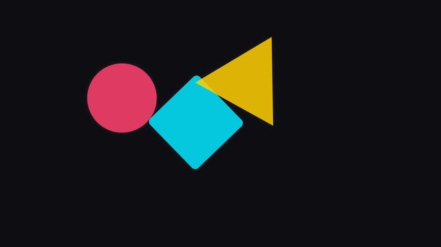 Abstract animation of colorful geometric shapes moving on black