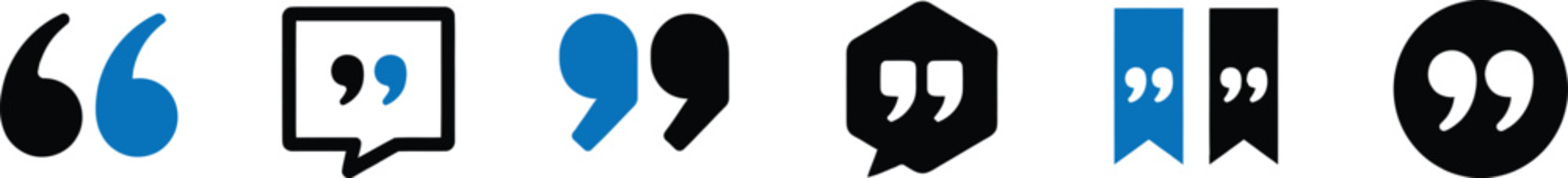 Quote mark icon set for testimonial layout and speech bubble communication isolated  