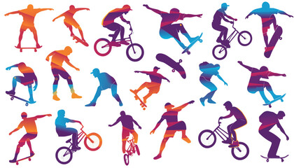 Obraz premium Sport Silhouette Vector Collection of People in Action with Cycling, BMX, Basketball, Gymnastics, Dance and Fitness Exercise Figures for Athletic Icon Design Illustration