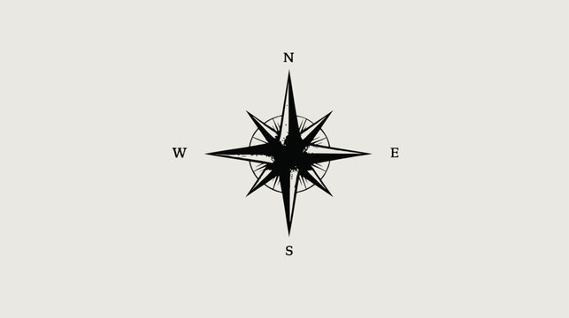 Classic Compass Rose Symbol with Cardinal Directions N, S, E, W for Navigation, Travel, Guidance, and Exploration