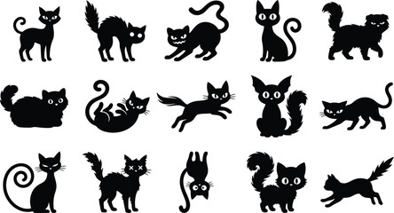 Fototapeta premium Black cat silhouettes collection halloween designs for crafts and digital projects
