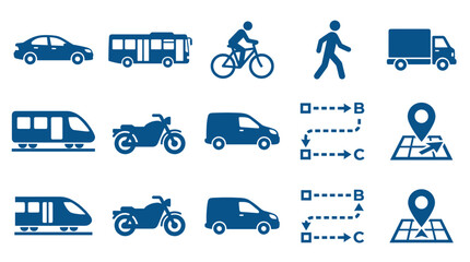 Fototapeta premium Transportation icons, vehicle symbols, travel signs