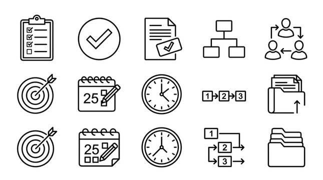 Business icons, productivity symbols, workflow signs