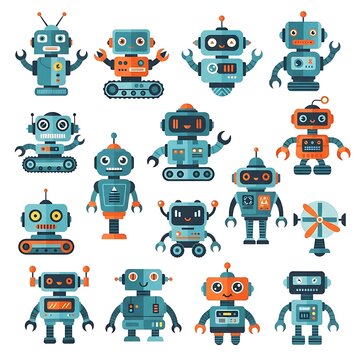 Collection of Diverse Cartoon Robots for Technology and Future Themes