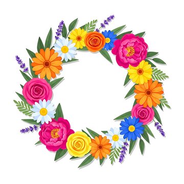 Floral Wreath Festive Decoration with Colorful Flowers