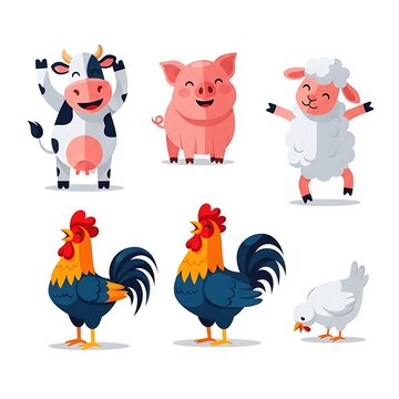 Farm Animals Group Fun Cartoon Vector Illustration