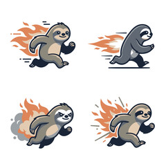Fototapeta premium Funny Cartoon Sloth Running Fast on Fire