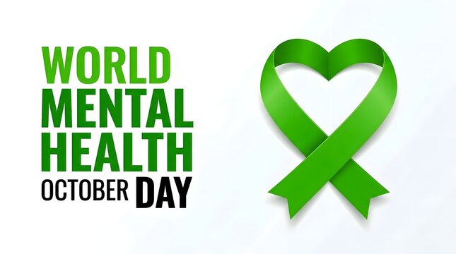 World mental health day awareness ribbon with text on white background
