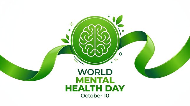 World mental health day awareness ribbon with brain illustration