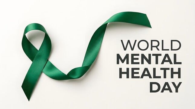 World mental health day awareness ribbon with text on white background