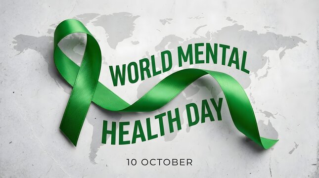 World mental health day awareness ribbon with global map background