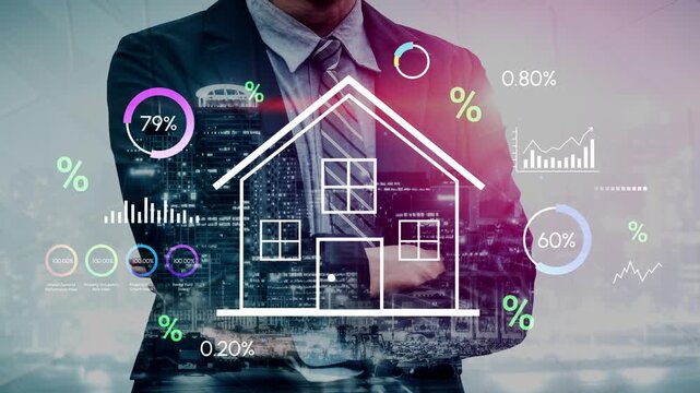 Professional Businessman Analyzing Real Estate Market Trends with Graphs and Data in Modern Urban Environment. Entropy.