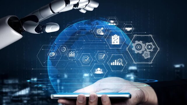 AI optimizing business management system, enhancing productivity, tracking progress, analyzing performance, and automating teamwork coordination across structured operations. Marrow