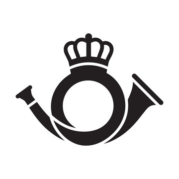 Post horn with crown vector illustration, postal service heraldic symbol