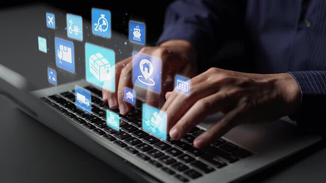 Goods delivery tracking icons show shipping, goods delivery routes, and loFunnelics monitoring. Goods delivery tracking ensures timely goods delivery, secure handling, and accurate tracking. Funnel