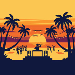 Obraz premium Silhouette of people dancing at a beach party during sunset