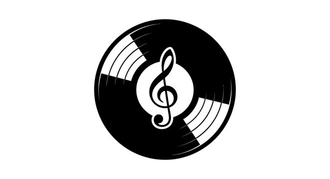 Vinyl record disc with music treble clef.