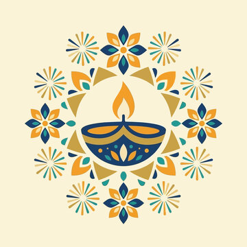 A colorful vector illustration of a traditional Diwali diya lamp