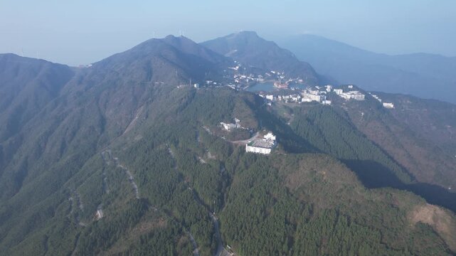 4K Aerial Drone Footage of Full Panorama of Cloud Lake, Jiugong Mountain, Xianning, Hubei