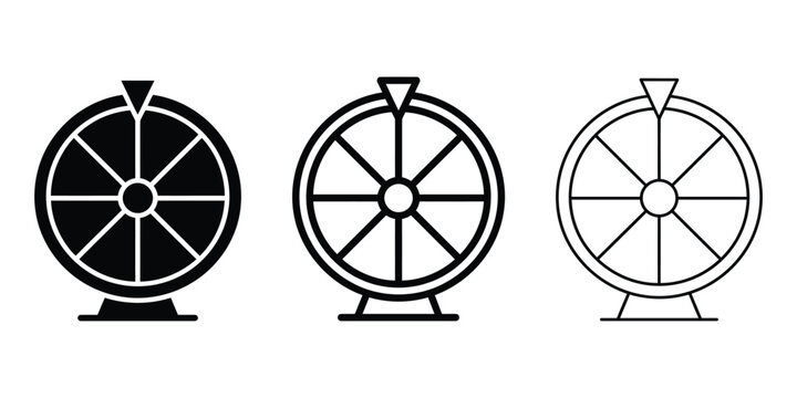 Wheel of fortune icon silhouette vector, bold outline and line art isolated illustration