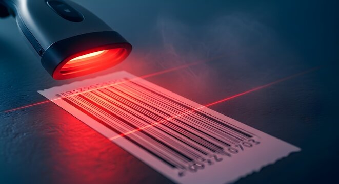 Barcode scanner scanning code label.
