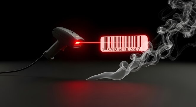 Barcode scanner scanning code label.
