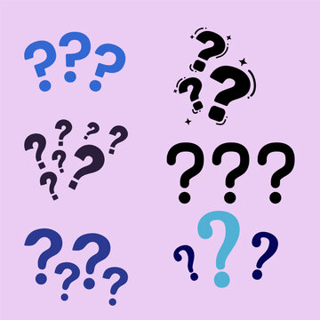 Blue question marks, query icon set, faq button symbols.