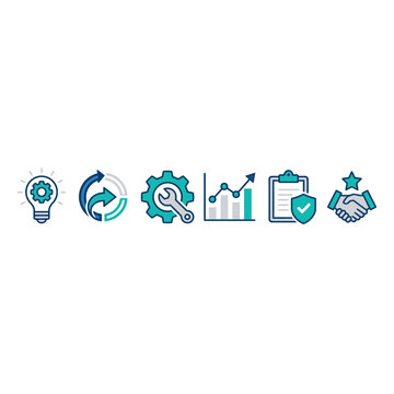 A set of business icons representing professional corporate workflow processes