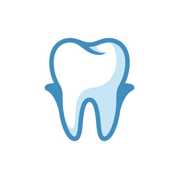 A simple blue icon of a healthy human tooth shape