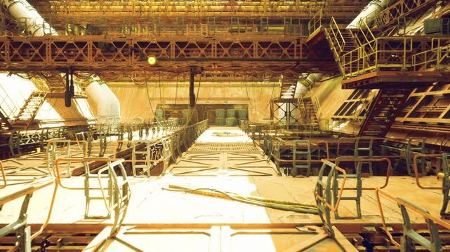High tech retrofit maintenance aisle showing sensors and modules, cables and control interfaces line platforms for upgrade teams, atmosphere of modernization,