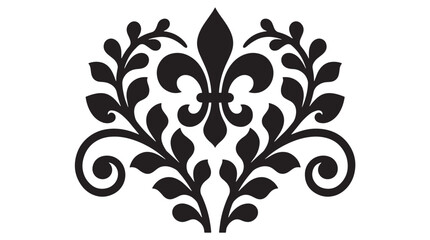 Vintage Heraldic Fleur De Lis Ornament with Decorative Leafy Swirls and Damask Floral Design © Taufik-DeGra