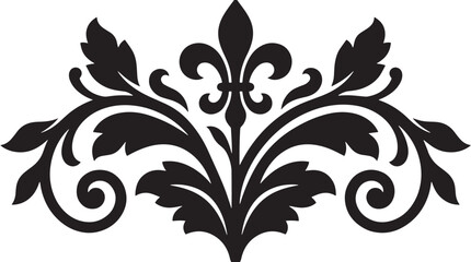 Vintage Black Fleur de Lis Damask Floral Ornament Symmetrical Scroll Silhouette Design Element © Taufik-DeGra