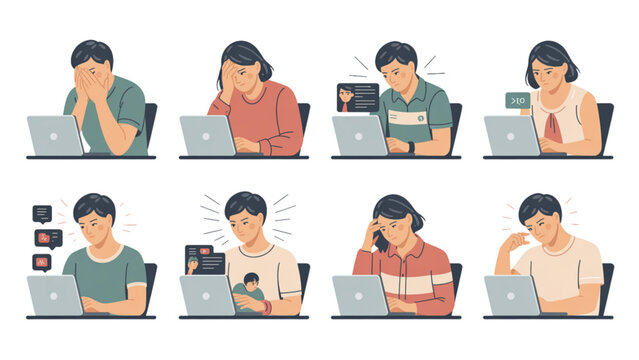 Group of diverse people working and studying together at home with laptops and notebooks Vector