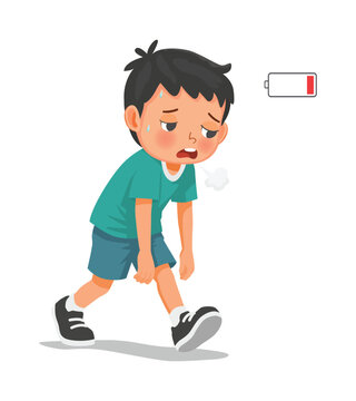 Little boy feeling tired after walking long distance