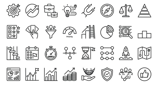 Set of Business and Management Vector Line Icons.
