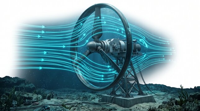 3D Fluid Dynamics Diagram of a Tidal Stream Turbine Capturing Ocean Energy