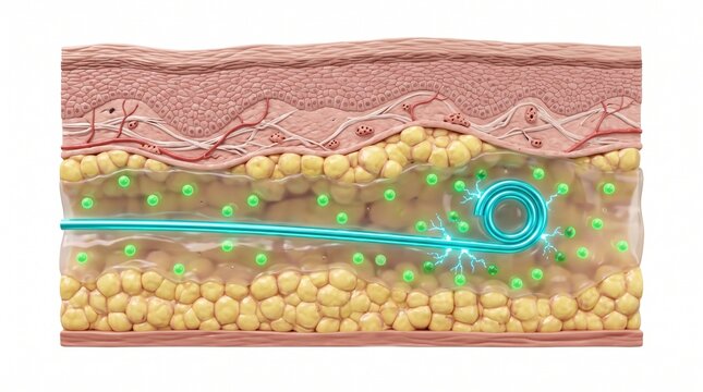 3D Microscopic Diagram of CGM Biosensor Measuring Glucose in Interstitial Fluid