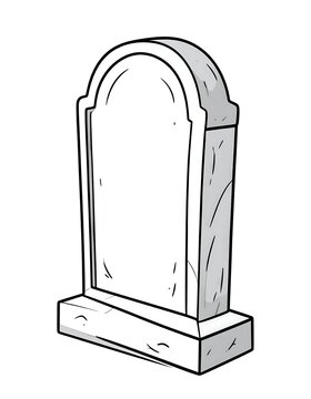 A grayscale illustration of a simple, blank headstone